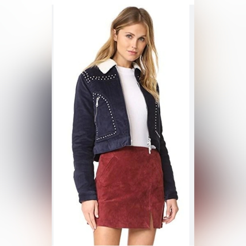 Rebecca Minkoff Koshova Faux Shearling Jacket in Navi Size XXS - Picture 2 of 14